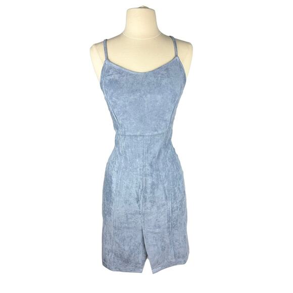 NWT New Anthropologie Gabrielle Blue Faux Suede Bodycon Mini Sheath Dress M - Picture 3 of 11